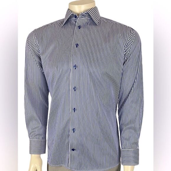 Eton Contemporary Fit Dress Shirt in Blue/White Stripes w/Blue Buttons Sz 41/16 - Picture 1 of 6